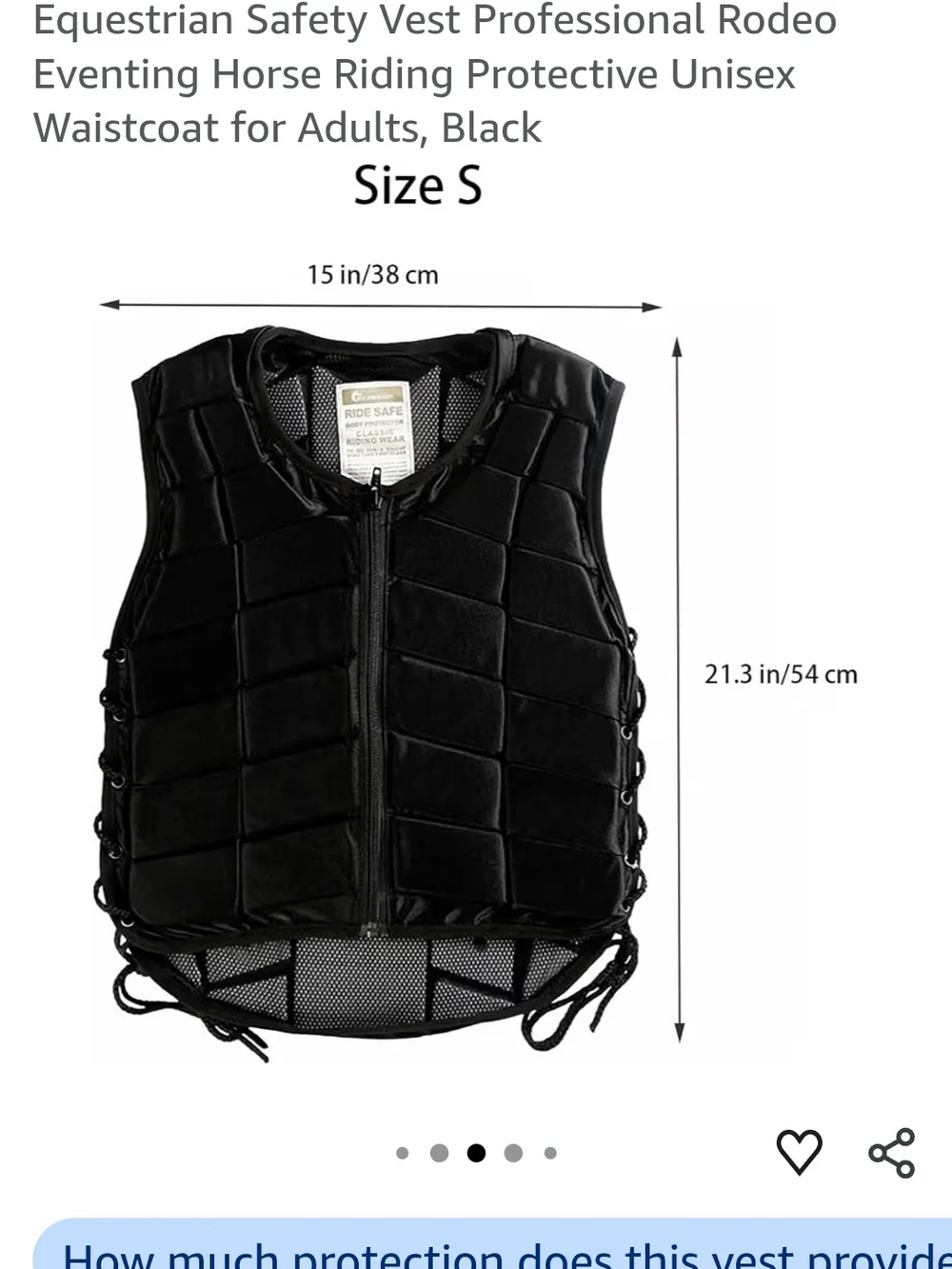 Men's Black Equestrian Safety Riding Vest - Protective Eventing Waistcoat (SMAL)
